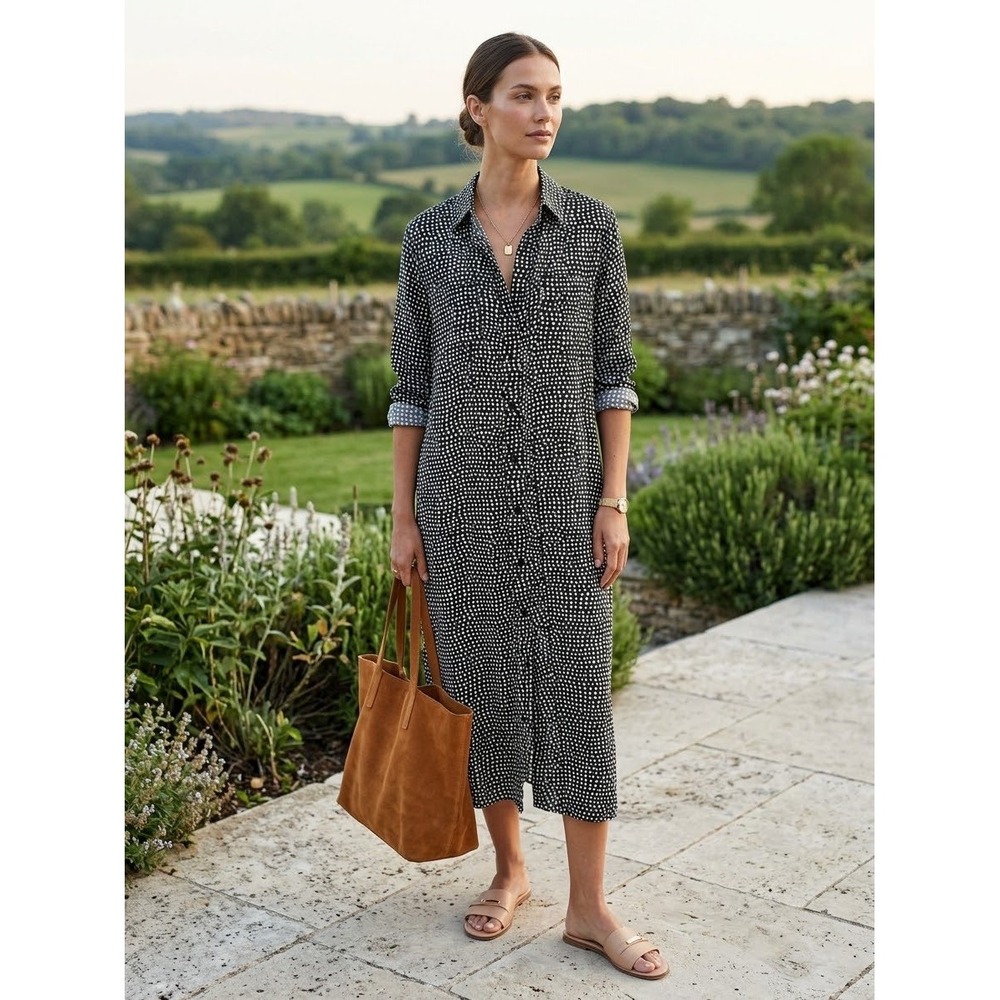 Emerson Fry India Collection Black Painterly Dots Ry Shirtdress Midi M Neutral